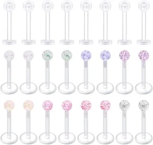 D.Bella Clear Cartilage Earring-20pcs 16G Clear Acrylic Bioflex Tragus Retainer Lip Rings Nose Studs Labret Ear Helix Earring Clear 10mm