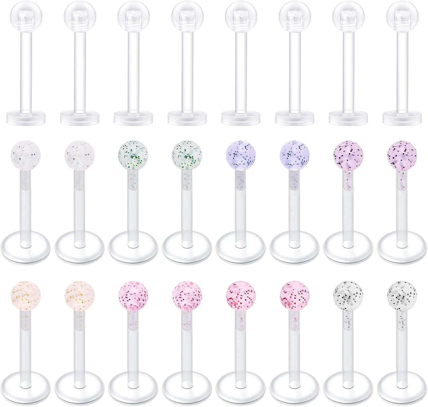 D.Bella Clear Cartilage Earring-20pcs 16G Clear Acrylic Bioflex Tragus Retainer Lip Rings Nose Studs Labret Ear Helix Earring Clear 10mm