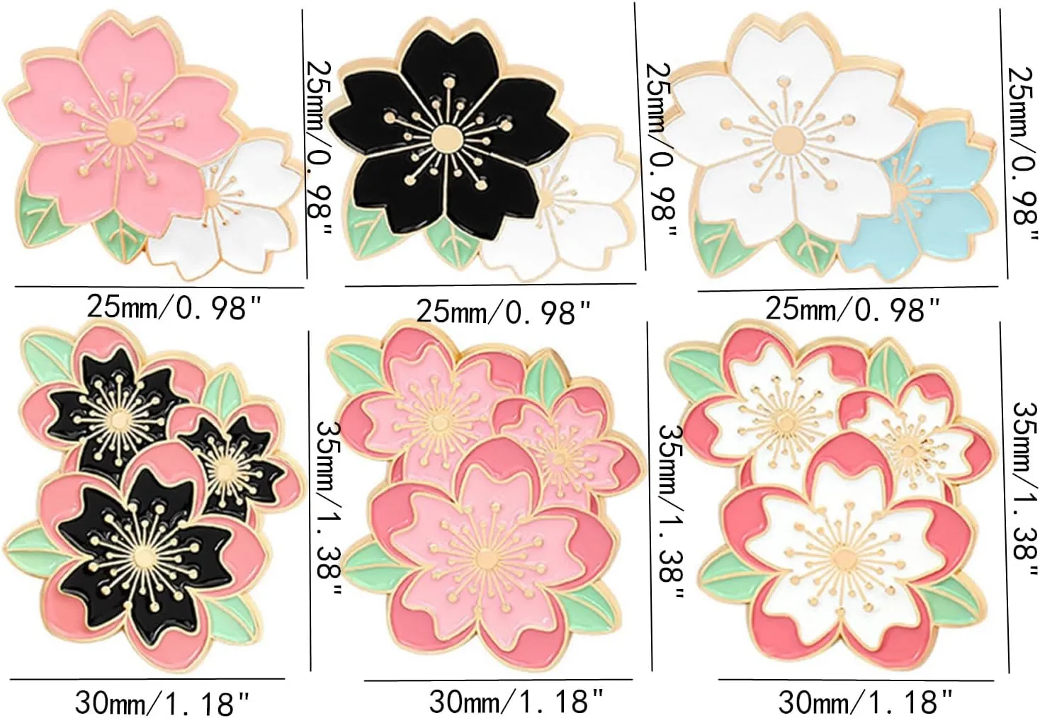 DD-life 6/12 Pcs Plant Sakura Brooch Pins Flower Enamel Pins Flower Lapel Pin Fashion Shiny Brooch for Any Special Occasions