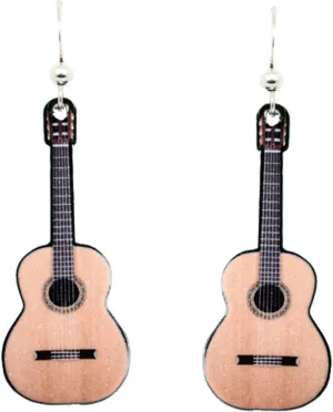 d'ears Classic Acoustic Guitar Earrings Non-Tarnish Sterling Silver French Hook Ear Wire, made in the U.S.A. by family run small business, great gift for music lovers.