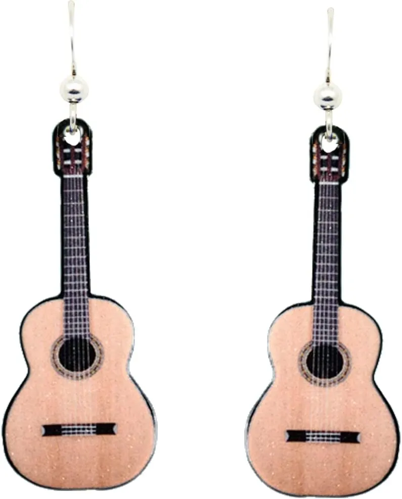 d'ears Classic Acoustic Guitar Earrings Non-Tarnish Sterling Silver French Hook Ear Wire, made in the U.S.A. by family run small business, great gift for music lovers.