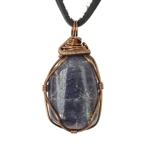 Designs by Nature Gems Handmade Sapphire Unisex Necklace, With 24 inch Black Leather Cord, September Birthstone Jewelry, Antique Bronze, Handmade in North America