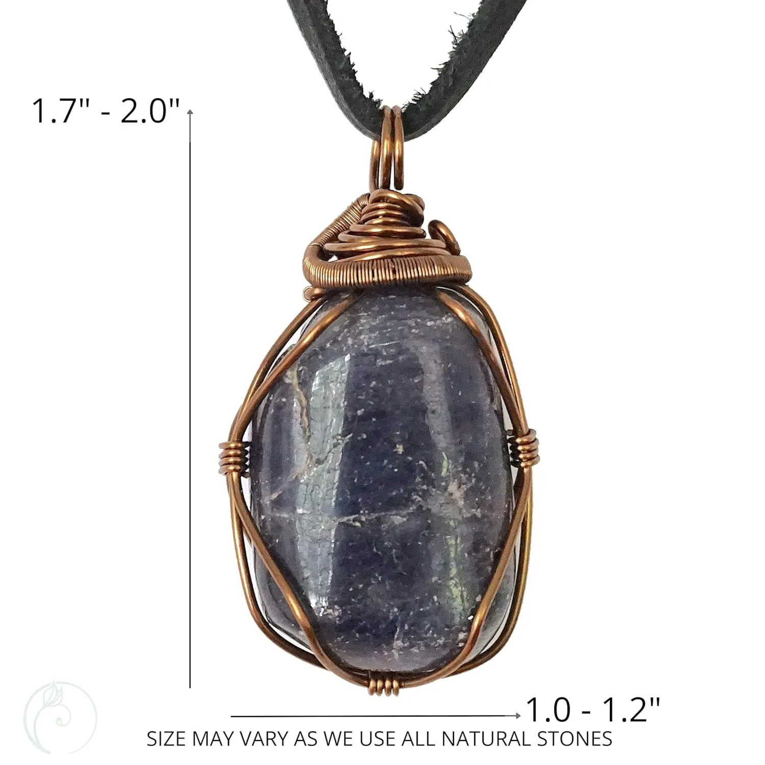 Designs by Nature Gems Handmade Sapphire Unisex Necklace, With 24 inch Black Leather Cord, September Birthstone Jewelry, Antique Bronze, Handmade in North America