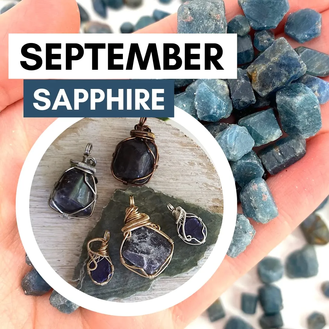 Designs by Nature Gems Handmade Sapphire Unisex Necklace, With 24 inch Black Leather Cord, September Birthstone Jewelry, Antique Bronze, Handmade in North America