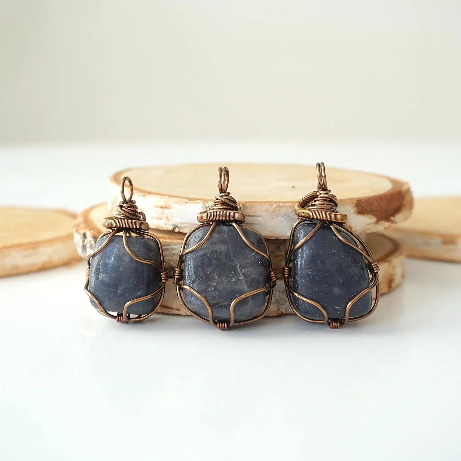 Designs by Nature Gems Handmade Sapphire Unisex Necklace, With 24 inch Black Leather Cord, September Birthstone Jewelry, Antique Bronze, Handmade in North America
