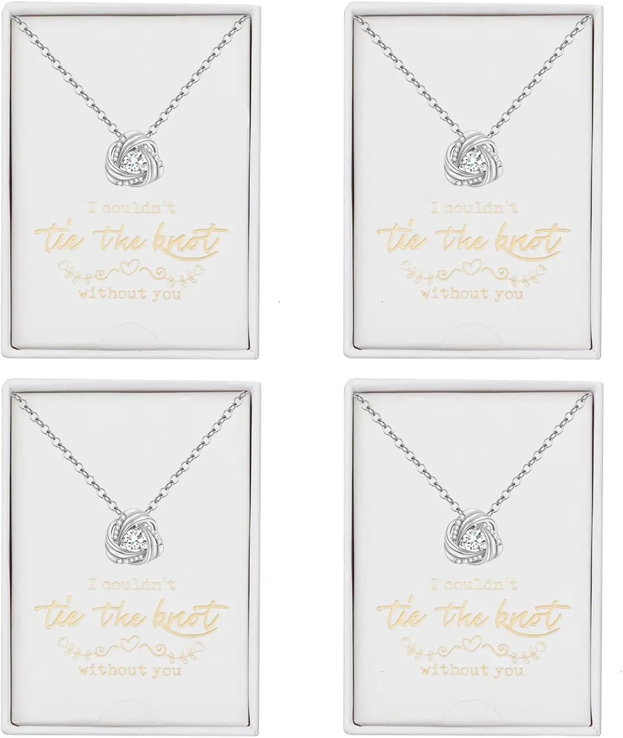 DHQH Bridesmaids Gifts I Couldn't Tie The Knot Without You Love Knot Bridesmaids Necklace 14K Gold Plated Knot Necklaces Bridesmaid Proposal Gift Set of 4/6