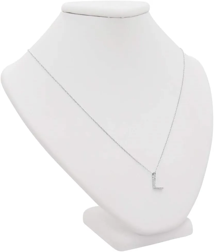 Diamond Initial Pendant Necklaces in 14K White Gold on 16 inch Chain | Real Diamond Initial Pendants in 14K Gold
