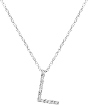 Diamond Initial Pendant Necklaces in 14K White Gold on 16 inch Chain | Real Diamond Initial Pendants in 14K Gold