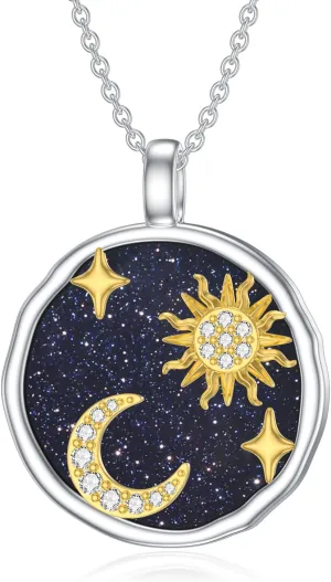Diamond Sun and Moon Necklace for Women 925 Sterling Silver Celestial Pendant Necklaces with Lab Grown Diamonds Jewelry Gifts for Mom Wife Girlfriend Daughter Sister Friend
