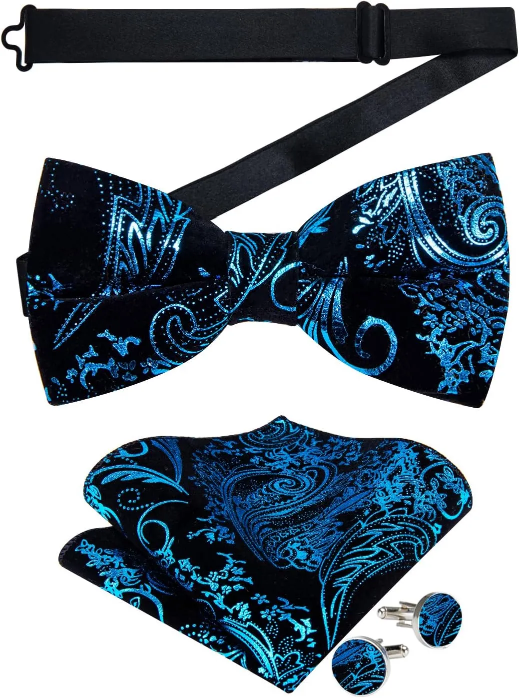 DiBanGu Mens Velvet Vest Set Classic Hot-Stamped Paisley Dress Waistcoat and Bow Tie Pocket Square Cufflinks Prom Party