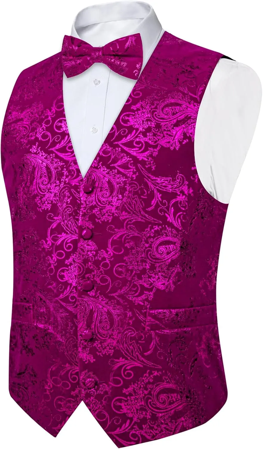 DiBanGu Mens Velvet Vest Set Classic Hot-Stamped Paisley Dress Waistcoat and Bow Tie Pocket Square Cufflinks Prom Party