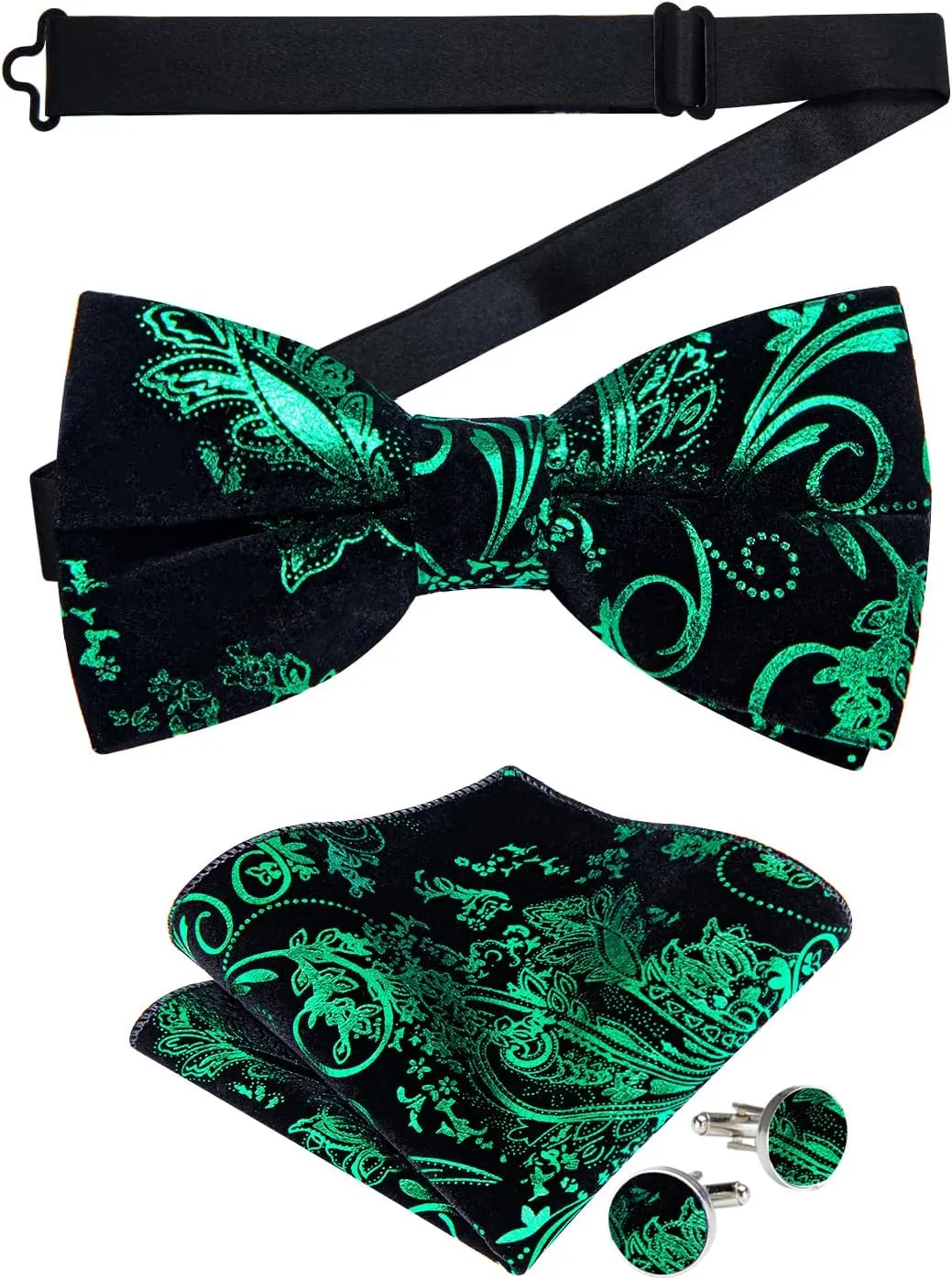 DiBanGu Mens Velvet Vest Set Classic Hot-Stamped Paisley Dress Waistcoat and Bow Tie Pocket Square Cufflinks Prom Party