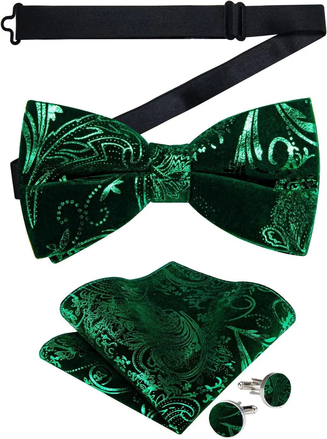 DiBanGu Mens Velvet Vest Set Classic Hot-Stamped Paisley Dress Waistcoat and Bow Tie Pocket Square Cufflinks Prom Party