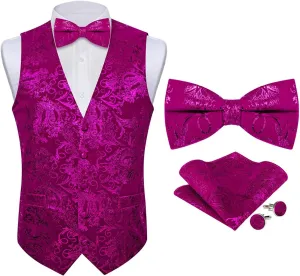 DiBanGu Mens Velvet Vest Set Classic Hot-Stamped Paisley Dress Waistcoat and Bow Tie Pocket Square Cufflinks Prom Party