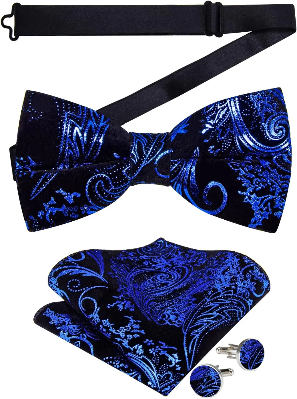 DiBanGu Mens Velvet Vest Set Classic Hot-Stamped Paisley Dress Waistcoat and Bow Tie Pocket Square Cufflinks Prom Party