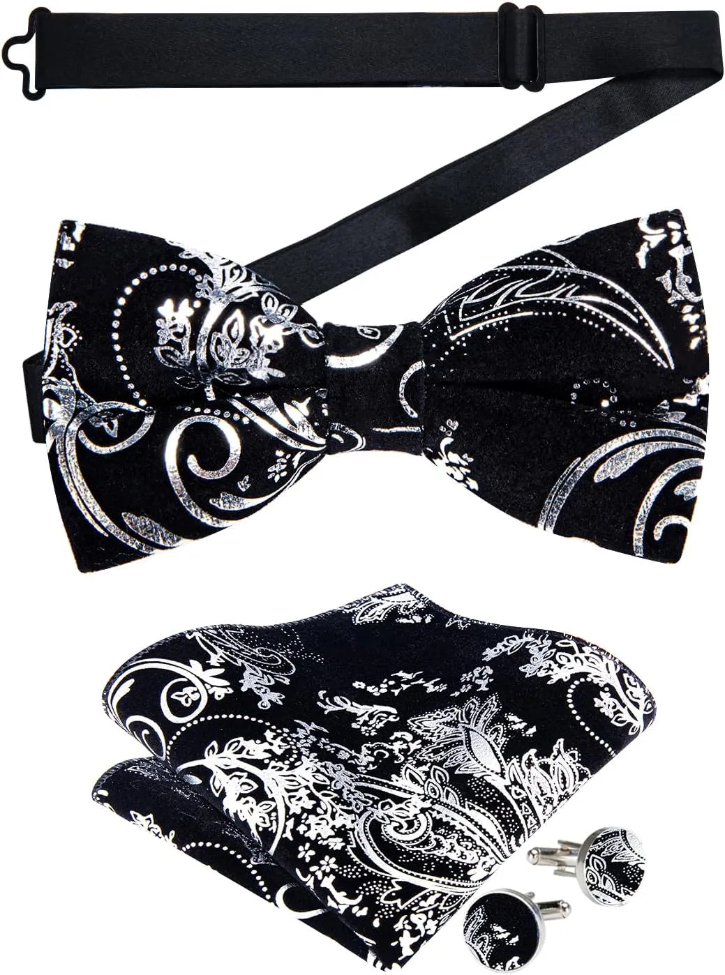 DiBanGu Mens Velvet Vest Set Classic Hot-Stamped Paisley Dress Waistcoat and Bow Tie Pocket Square Cufflinks Prom Party