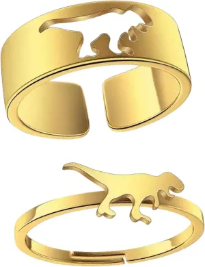 Dinosaur Ring Set | 2 Pcs - Cute Tyrannosaurs & Triceratops Adjustable Couple Friendship Matching Ring, kawaii, cute, animal, cool, Friends Ring, Rex Dinosaur Puzzle Ring