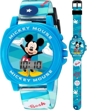 Disney Mickey Mouse Kids Watch with Clear LCD Display, Comfortable Silicone Strap, Fun Sound Effects, Perfect for Boys and Girls Ages 3 , Adjustable Strap Design
