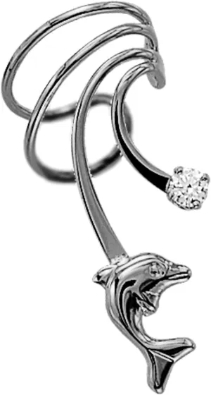 Dolphin CZ Short Ear Cuff Cartilage Wrap Earring Right Sterling Silver