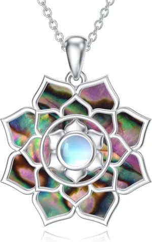 Dorunmo Butterfly/Lotus Natural Abalone Shell Necklaces for Women 925 Sterling Silver Moonstone Pendant Necklace Abalone Shell Jewelry for Women Christmas Gifts