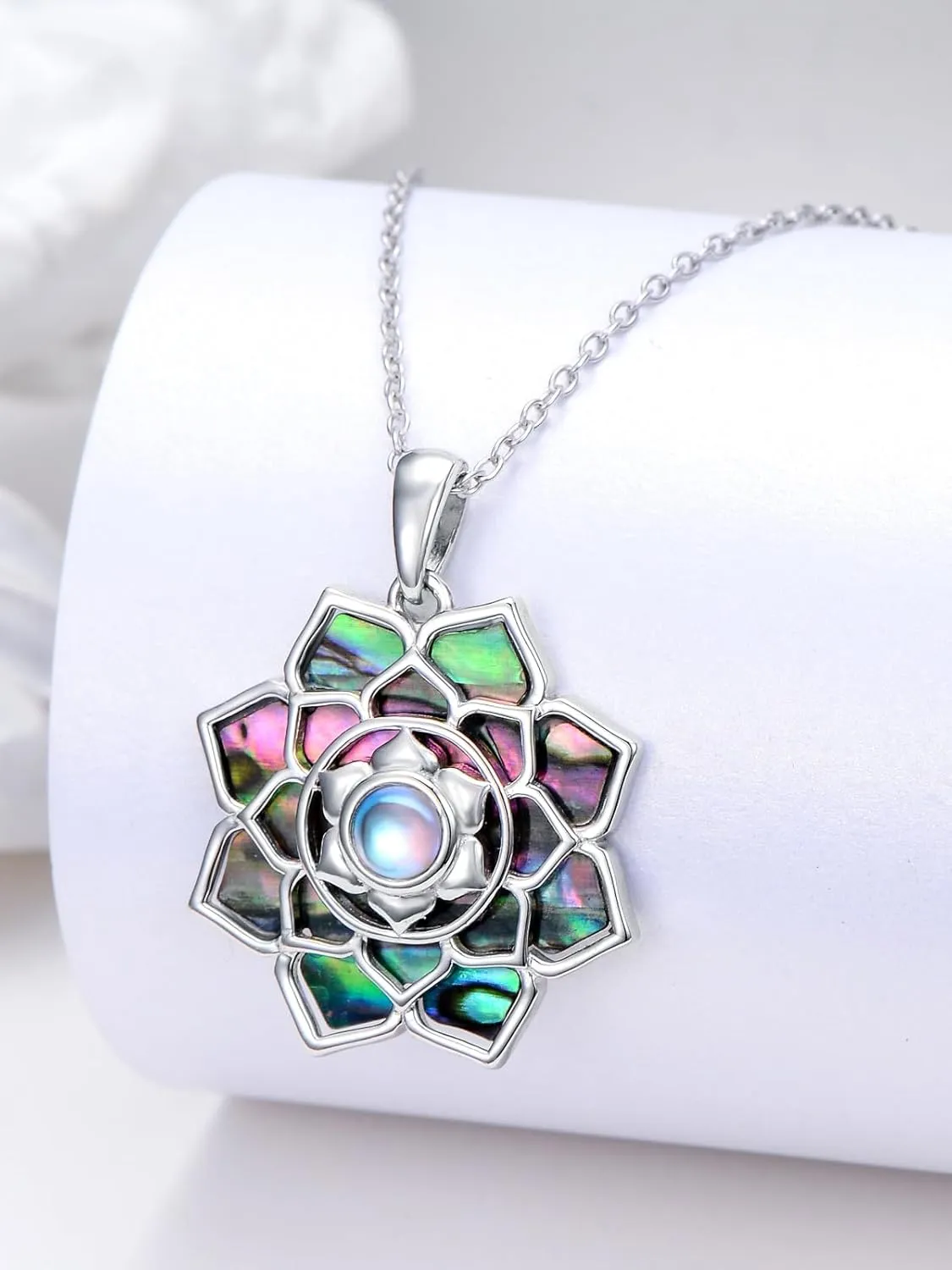 Dorunmo Butterfly/Lotus Natural Abalone Shell Necklaces for Women 925 Sterling Silver Moonstone Pendant Necklace Abalone Shell Jewelry for Women Christmas Gifts