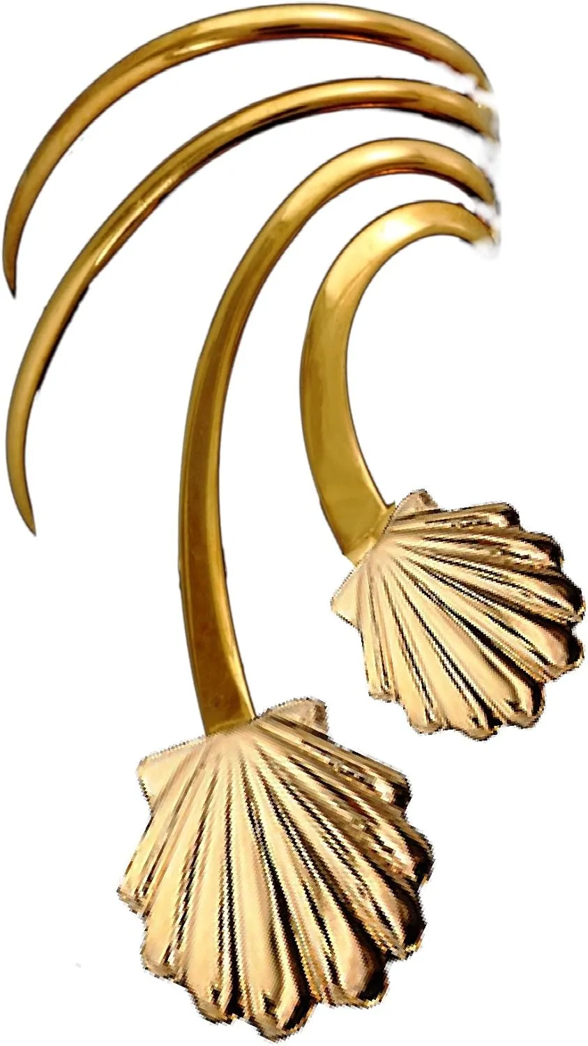 Double Shell Short Wave Ear Cuff Non-pierced Earring Wrap Right Gold on Sterling Silver