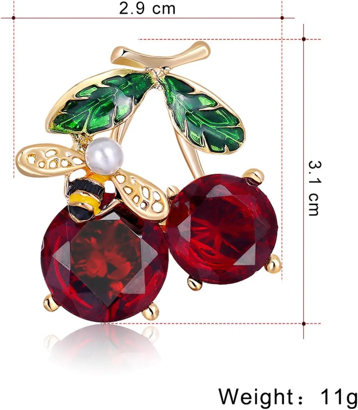 Dreuyet Crystal Cherry Brooch Pin for Women Men Rhinestone CZ 3D Cute Red Cherry Pins Red Fruit Accessories Jewelry for Hat Bag Suit Tie