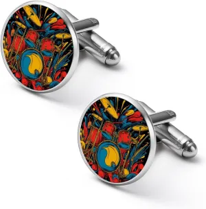 Drum Music Abstract Art Fashion Cufflinks For Men Alloy Tuxedo Shirt Cuff Links For Business Wedding Party 2.0cm