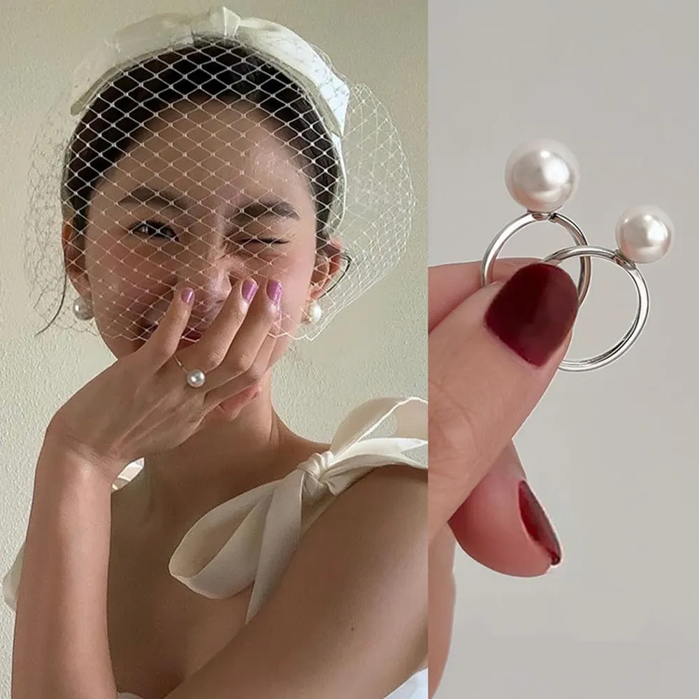 Dtja Shell Pearl 925 Sterling Silver Ring for Women Girls Adjustable Expandable Round Ball Wedding Statement Finger Rings Comfort Fit Simple Elegant Engagement Promise Birthday Jewelry Gift
