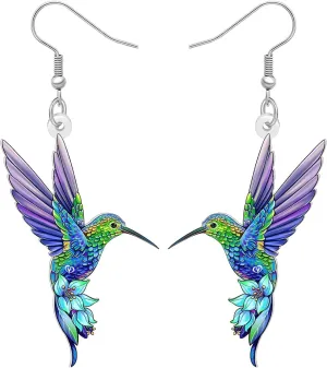 DUOWEI Acrylic Cute Hummingbird Earrings Funny Flying Bird Earrings Dangle Nature Spring Summer Hypoallergenic Jewelry Gifts Ideas for Women Mom Animal Lovers