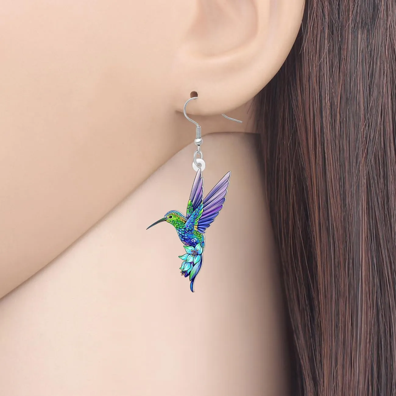 DUOWEI Acrylic Cute Hummingbird Earrings Funny Flying Bird Earrings Dangle Nature Spring Summer Hypoallergenic Jewelry Gifts Ideas for Women Mom Animal Lovers