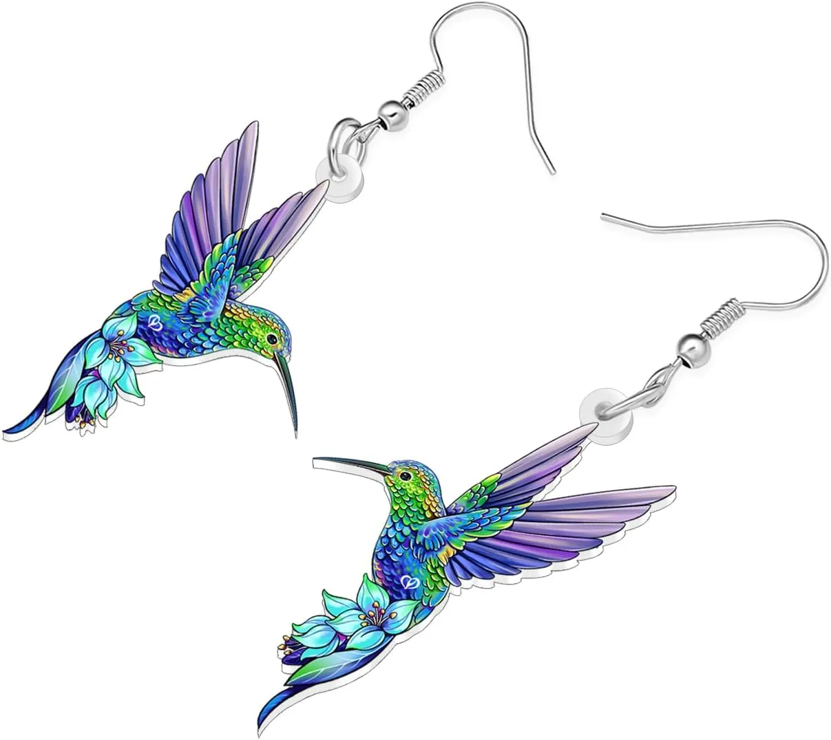 DUOWEI Acrylic Cute Hummingbird Earrings Funny Flying Bird Earrings Dangle Nature Spring Summer Hypoallergenic Jewelry Gifts Ideas for Women Mom Animal Lovers