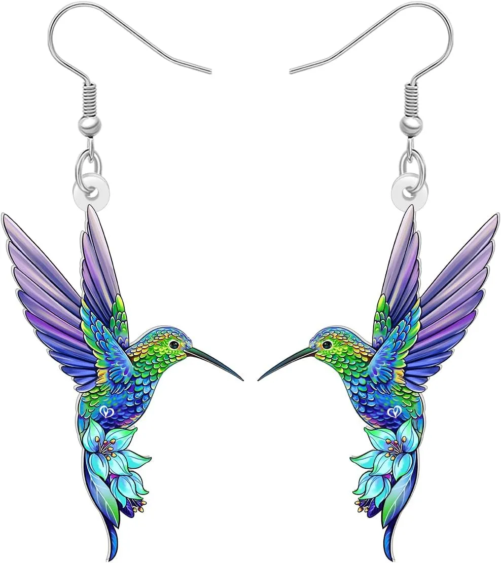 DUOWEI Acrylic Cute Hummingbird Earrings Funny Flying Bird Earrings Dangle Nature Spring Summer Hypoallergenic Jewelry Gifts Ideas for Women Mom Animal Lovers