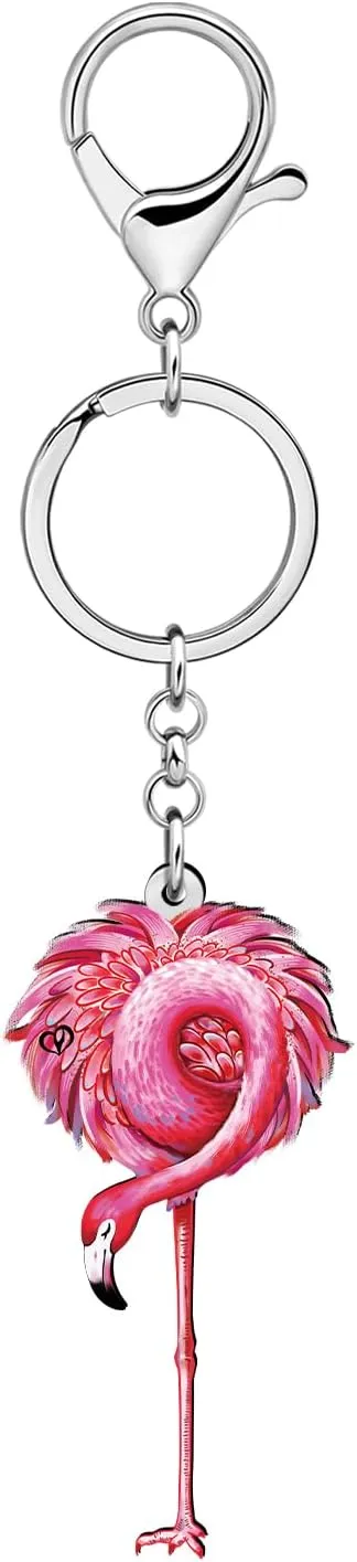 DUOWEI Cute Hawaii Tropical Pink Flamingo Keychain Key Ring Bird Gifts for Women Girls Car Keys Wallet Backpack Accessories