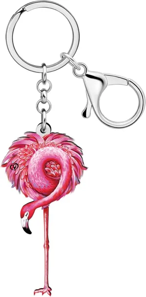 DUOWEI Cute Hawaii Tropical Pink Flamingo Keychain Key Ring Bird Gifts for Women Girls Car Keys Wallet Backpack Accessories