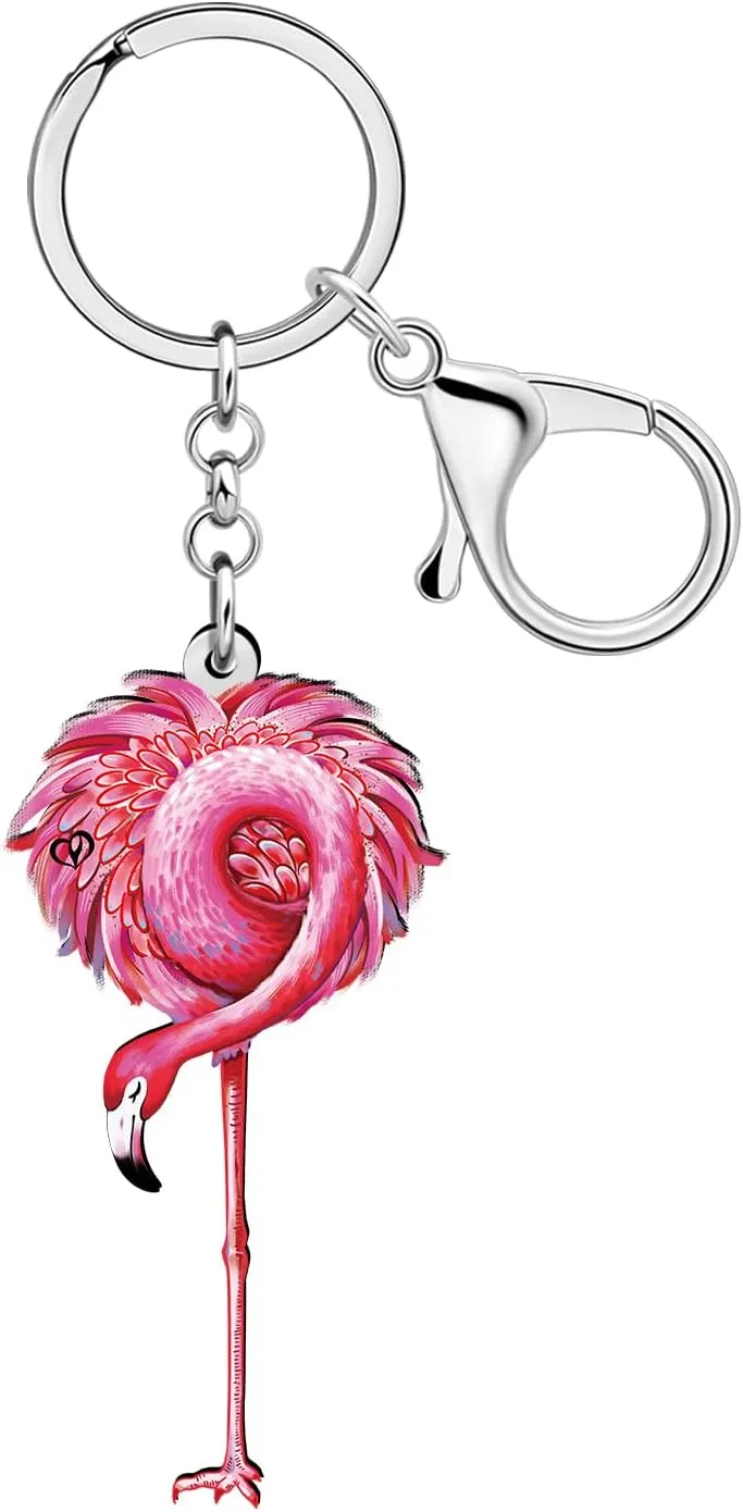 DUOWEI Cute Hawaii Tropical Pink Flamingo Keychain Key Ring Bird Gifts for Women Girls Car Keys Wallet Backpack Accessories