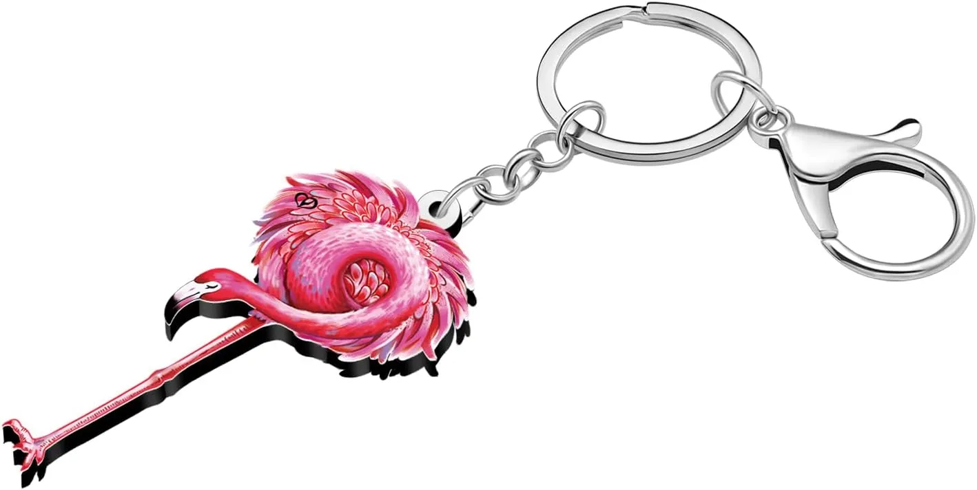 DUOWEI Cute Hawaii Tropical Pink Flamingo Keychain Key Ring Bird Gifts for Women Girls Car Keys Wallet Backpack Accessories