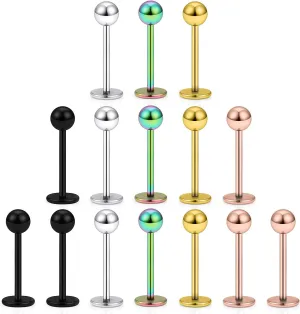 Dyknasz 15PCS 20G Stainless Steel Lip Rings Labret Studs Piercing Monroe Studs Ear Tragus Helix Cartilage Earring Jewelry 6-10mm Bar Length 5 Colors for Women Men