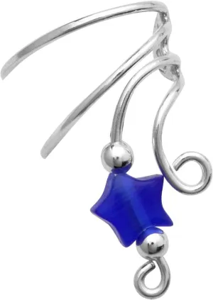 Ear Charms' Blue Cat's Eye Star Sterling Silver Non-pierced Wave Ear Cuff Earrings