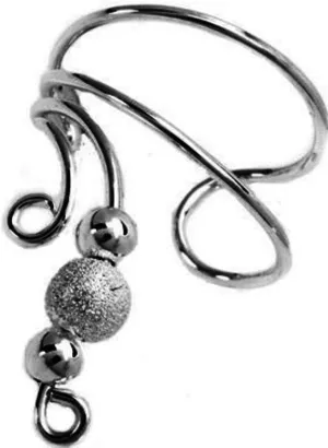 Ear Charms Short Left Wave Ear Cuff Sparkly Laser Bead Sterling Silver Cartilage Wrap Ear Clip Short Sterling Silver Ear Cuffs Earrings (Left)
