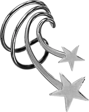 Ear Charms Short Wave Double Star Ear Cuff Non-Pierced Right Cartilage Wrap Earring Rhodium on Sterling Silver
