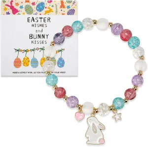 Easter Bracelets Gifts for Women.Cute Bunny Charm Stretch Bracelet with Card. Easter Colorful Bead Bracelets Basket Stuffers.Party Bunny Egg Pendant Fillers Bracelet Accessories