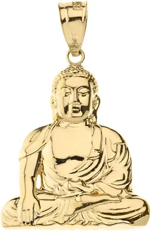 Elegant 10k Yellow Gold Buddhism Buddhist Meditation Zen Buddha Pendant (1.37")