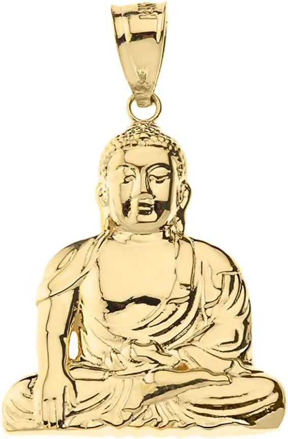 Elegant 10k Yellow Gold Buddhism Buddhist Meditation Zen Buddha Pendant (1.37")