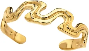 Elegant 10k Yellow Gold Open Wavy Design Toe Ring