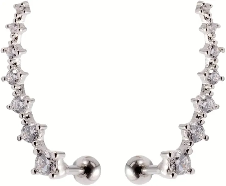 Elegant 7 Crystals Cartilage Ear Cuffs for Women Teens Dainty Cubic Zirconia Earrings 16G 1.2mm Stainless Steel Barbell Piercing Screw Back Crawler Climbers Wrap Piercing Ear Jackets for Her