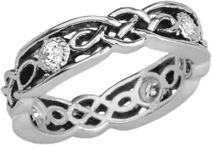 Elegant Black and Sterling Silver CZ Vintage Celtic Knot Wedding Band