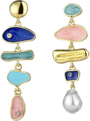 Elegant Bohemian Pearl Dangle Earring for Women Irregular Colorful Oil Baroque Design Culture Style AAAA Cubic Zirconia 14K Gold Pearl Earring Gift for Women