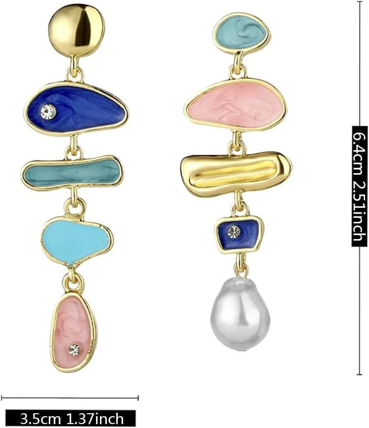 Elegant Bohemian Pearl Dangle Earring for Women Irregular Colorful Oil Baroque Design Culture Style AAAA Cubic Zirconia 14K Gold Pearl Earring Gift for Women