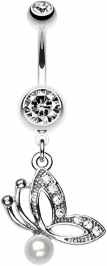 Elegant Butterfly Imitation Pearl WildKlass Belly Button Ring